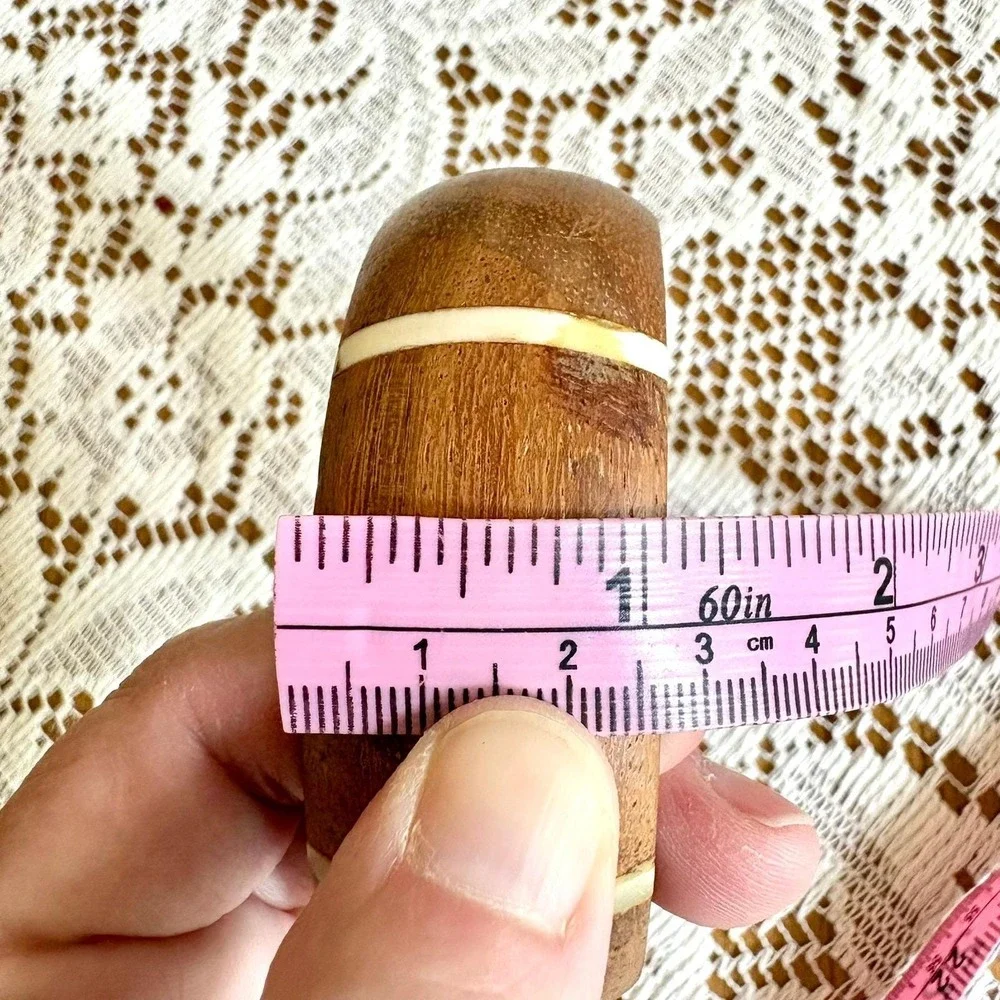 Vintage Wood Bangle Bracelet Cream Inlay Stripes Statement Bohemian Chunky Retro